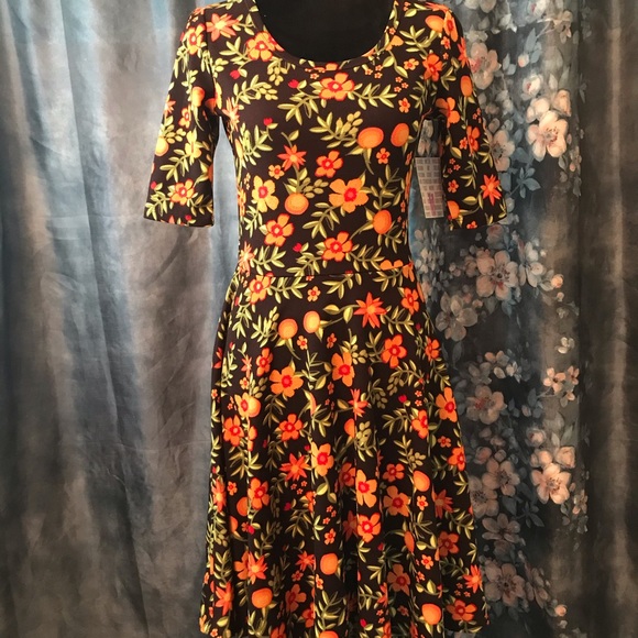 orange and black floral dress